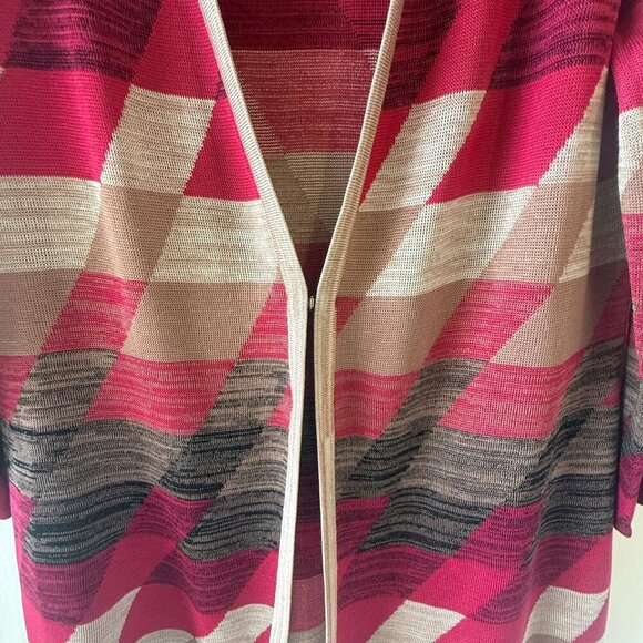 Misook Size XS Geometric Striped Open-Front Cardigan Sweater Duster Lagenlook - Picture 3 of 8